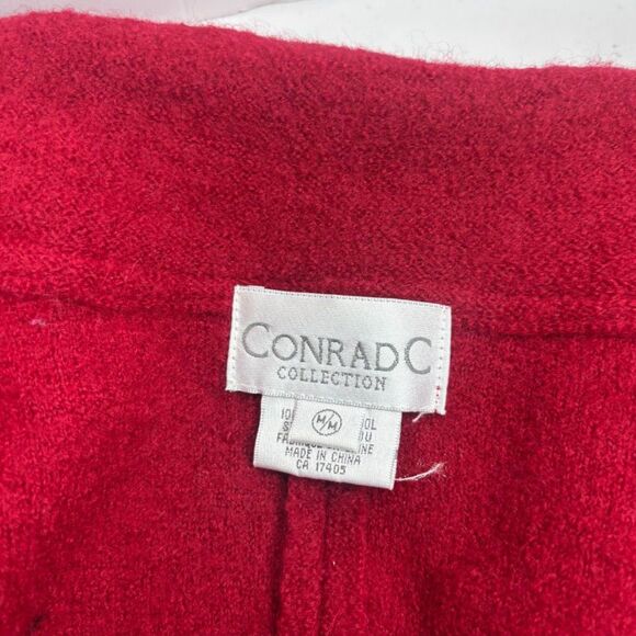 Conrad C Collection Boutique Red Floral Faux Zip Up Collar Sweater Womens - Picture 7 of 7